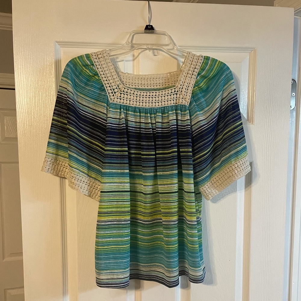 Hannah Crocheted Accent Striped Summer Top